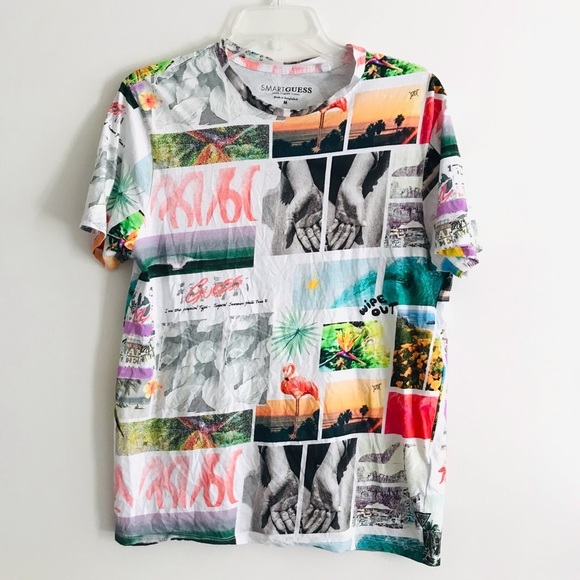 Guess | Short Sleeves Postcard Tee Mens Size M Organic Cotton Crewneck Pullover - Picture 6 of 14